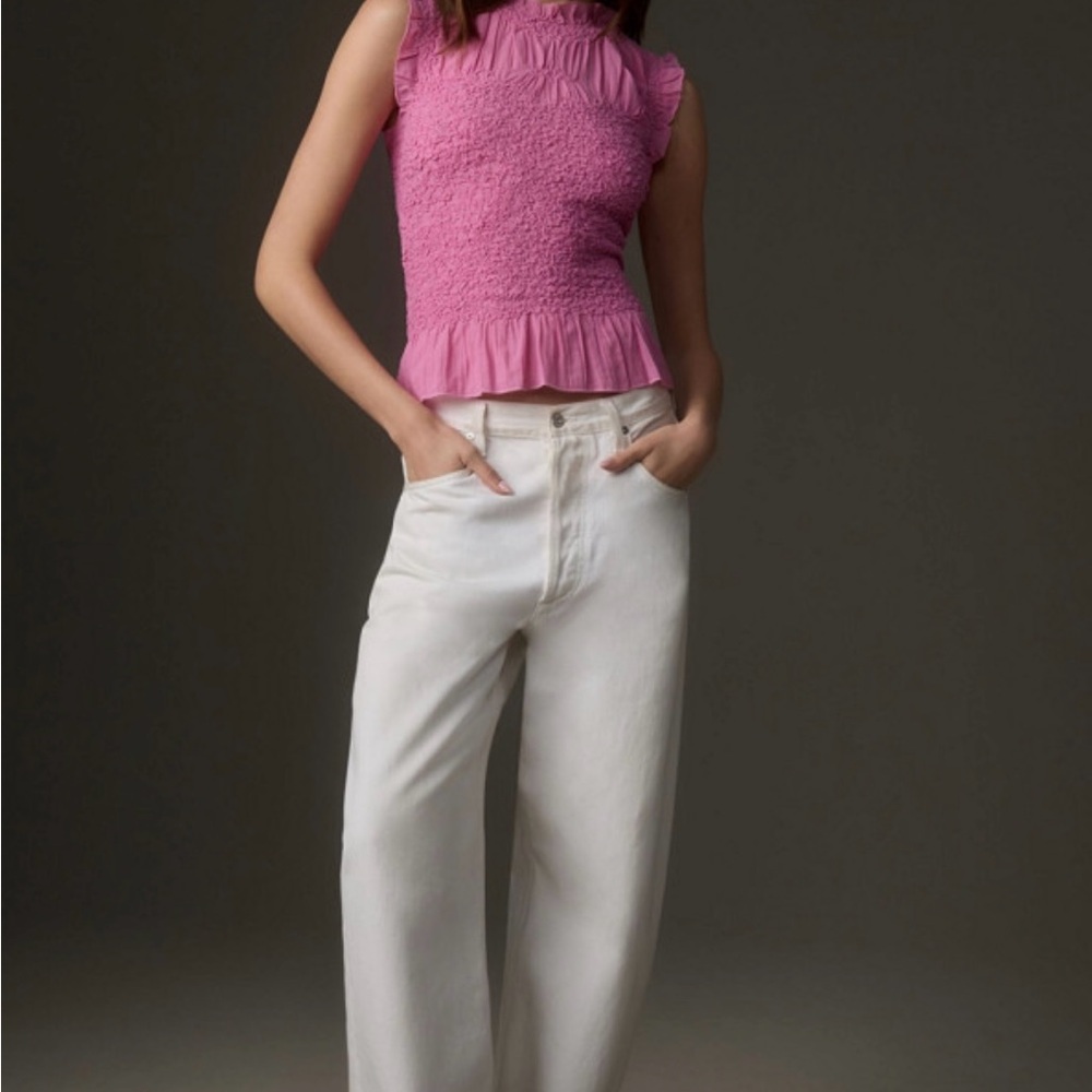 Anthropologie Pink Smocked Crop Top - Picture 2 of 7